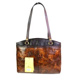 NWT Patricia Nash TOOLED TAN BROWN REAL LEATHER TOTE SHOULDER BAG HANDBAG PURSE